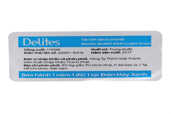 Bàn ủi khô Delites BUK01 Màu Xám Màu Xám