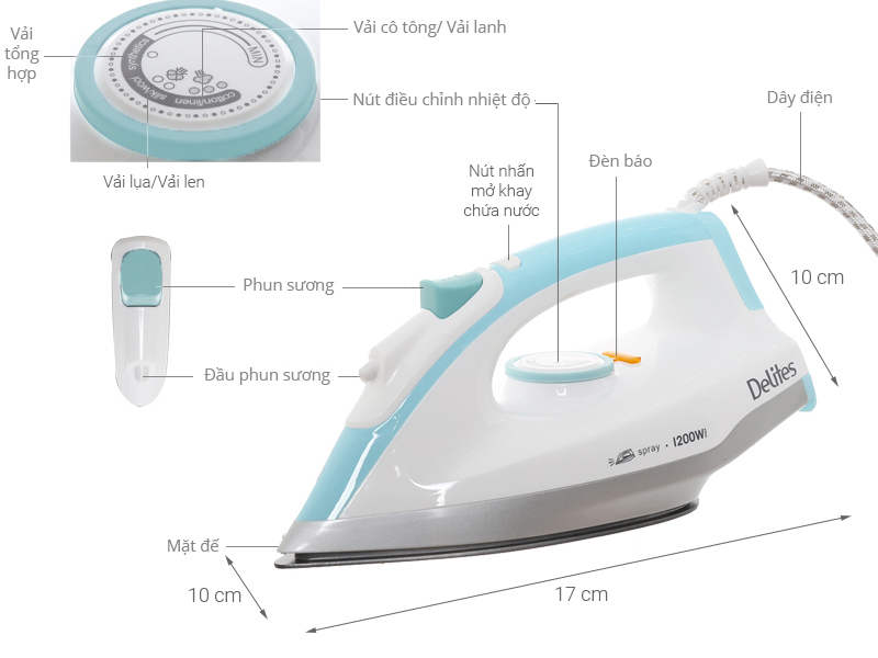 Bàn ủi khô Delites BUK01 Màu Xanh Ngọc