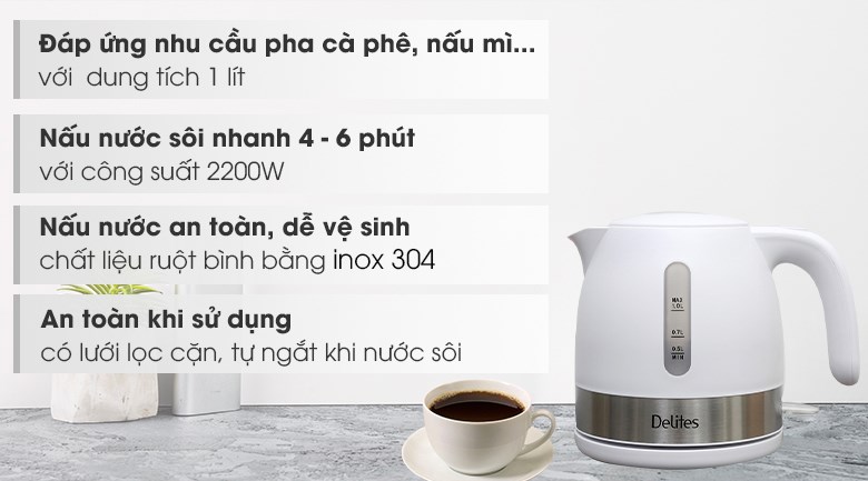 Ấm đun siêu tốc Delites 1 lít ST10P01