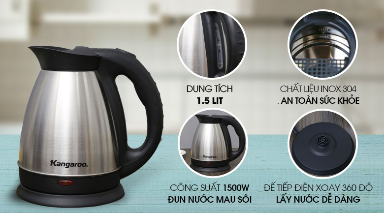 Bình đun siêu tốc Kangaroo 1.5 lít KG337N