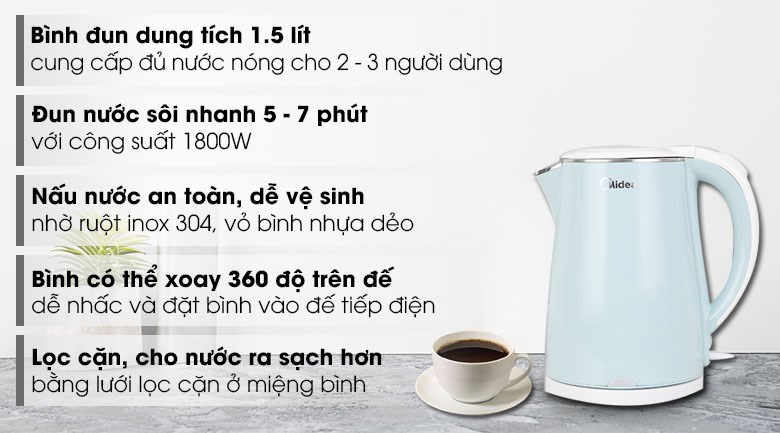 Bình đun siêu tốc Midea 1.5 lít MK-15DC (G)
