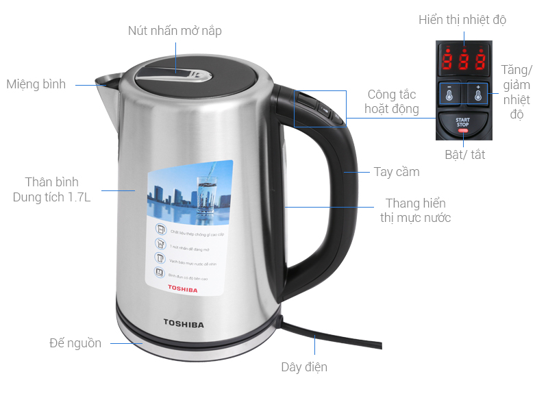 Thông số kỹ thuật Bình siêu tốc Toshiba 1.7 lít PHK-17MFM(S)VN