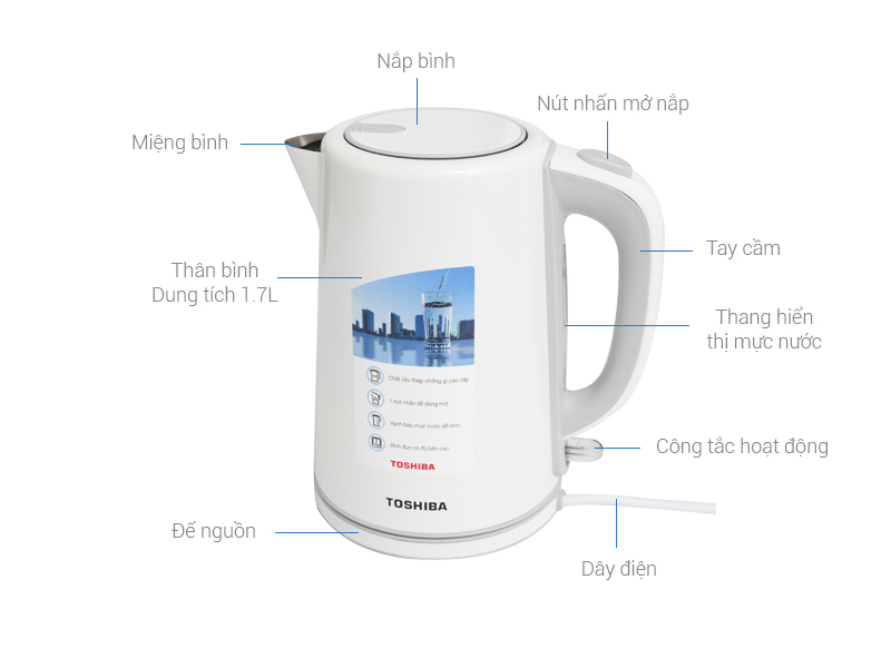 Bình đun siêu tốc Toshiba 1.7 lít PHK-17FM(W)VN