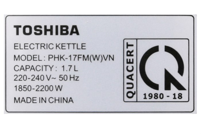 Bình đun siêu tốc Toshiba 1.7 lít PHK-17FM(W)VN Màu Trắng