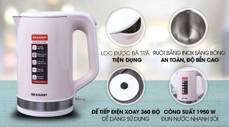 Bình đun siêu tốc Sharp 1.8 lít EKJ-18VP-PK