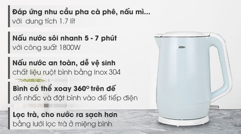 Bình đun siêu tốc Midea 1.7 lít MK-17DC