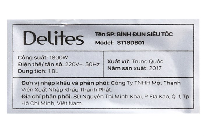 Bình đun siêu tốc Delites 1.8 lít ST18DB01 Màu Xanh Dương