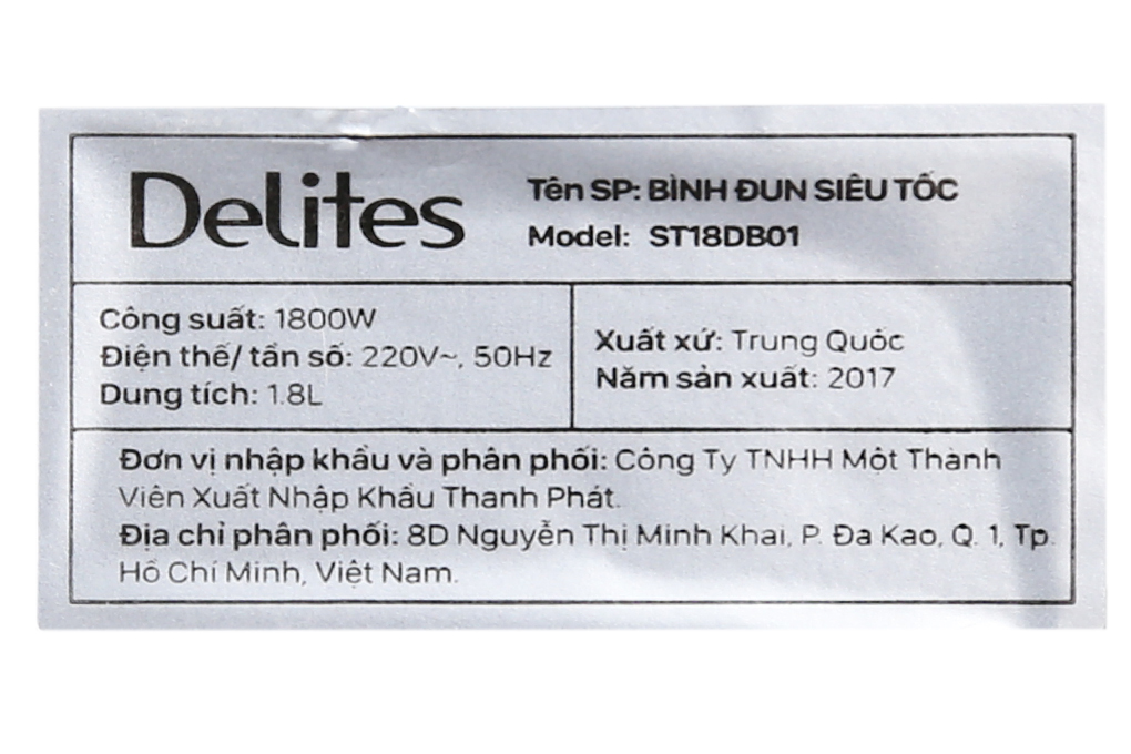 Bình đun siêu tốc Delites 1.8 lít ST18DB01 chính hãng