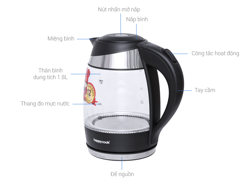 Thông số kỹ thuật Bình siêu tốc Happycook 1.8 lít HEK-182G