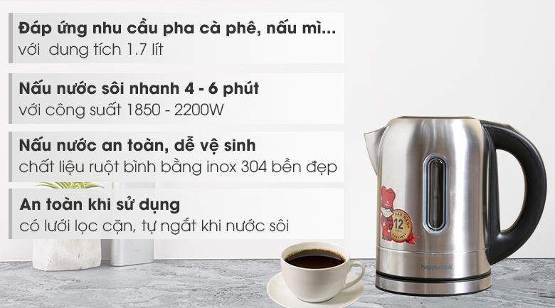 Bình đun siêu tốc Happycook 1.7 lít HEK-171SD
