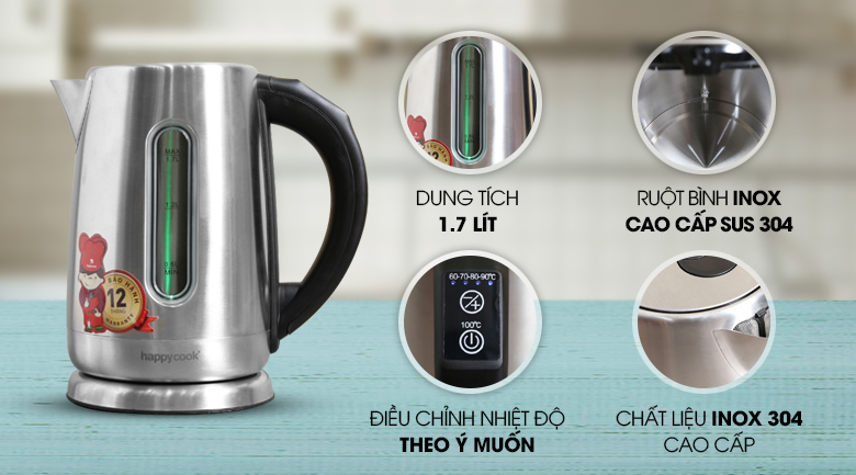 Bình đun siêu tốc Happycook 1.7 lít HEK-170D