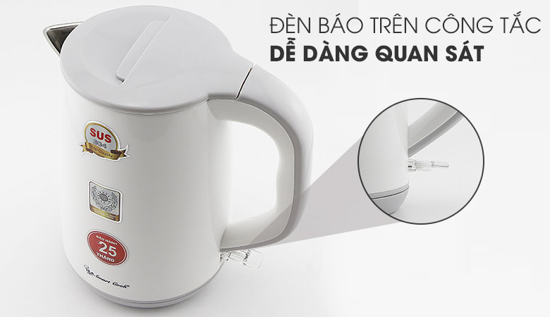 Đèn hoạt động thiết kế trên công tắc - Bình đun siêu tốc Elmich Smartcook 1.2 lít KES-0219