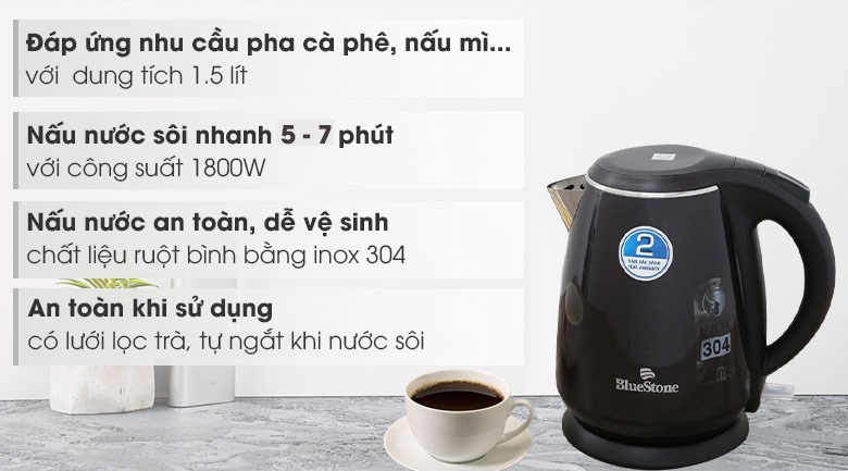 Bình đun siêu tốc Bluestone 1.5 lít KTB-3453 Đen