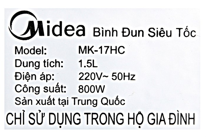Bình đun siêu tốc Midea 1.5 lít MK-17HC Màu Trắng