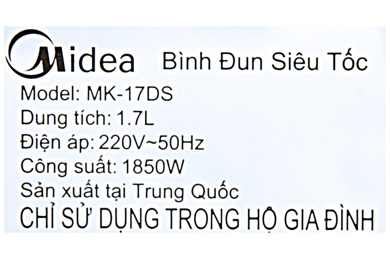 Công suất - Bình đun siêu tốc Midea 1.7 lít MK-17DS