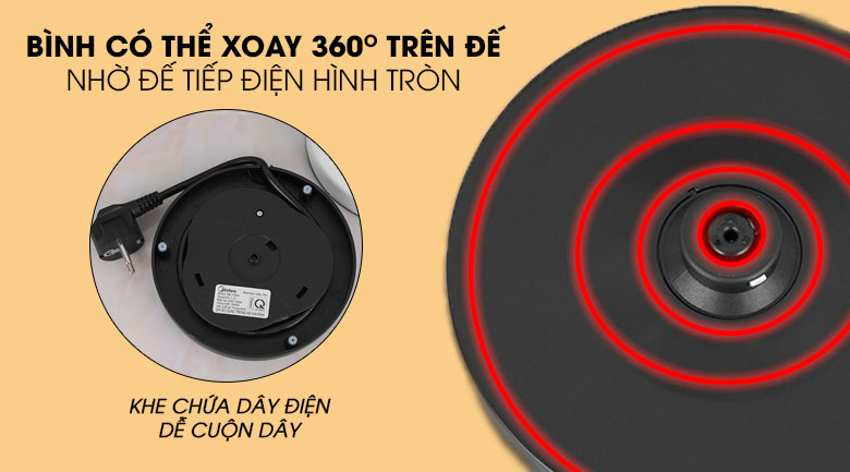 Đế tiếp điện Strix cao cấp - Ấm đun siêu tốc Midea 1.7 lít MK-17DS