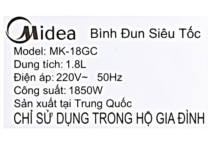 Bình đun siêu tốc Midea 1.8 lít MK-18GC Màu Trắng
