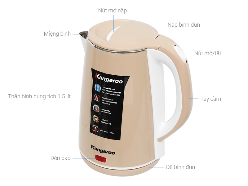 Bình đun siêu tốc Kangaroo 1.5 lít KG-18K1