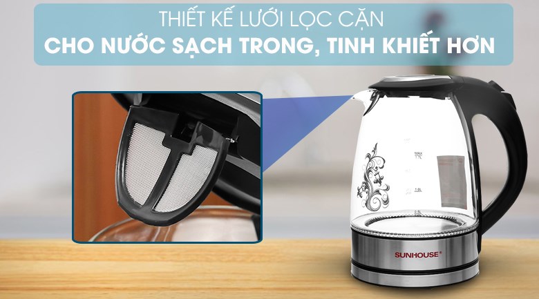 Bình đun siêu tốc thủy tinh Sunhouse 1.7 lít SHD1217 Đen