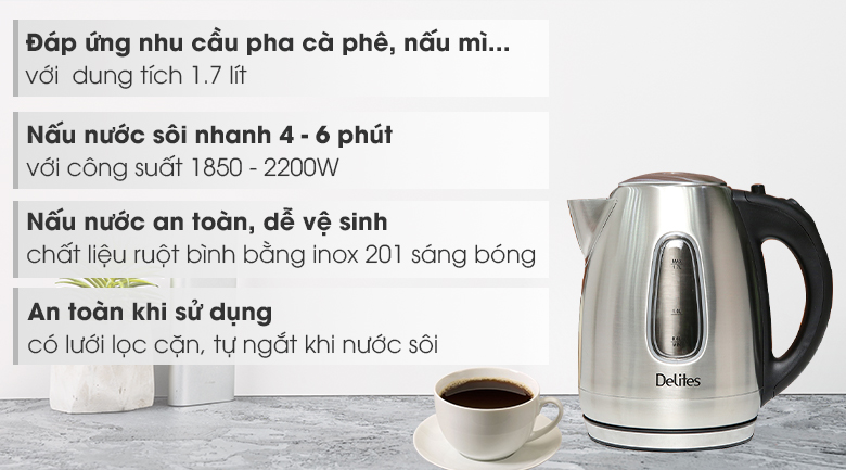 Bình đun siêu tốc Delites 1.7 lít HHB1732