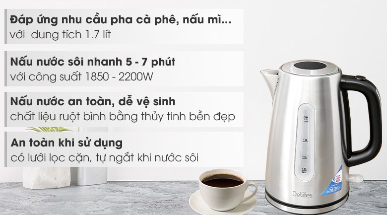 Ấm đun siêu tốc Delites 1.7 lít K014QN - 2