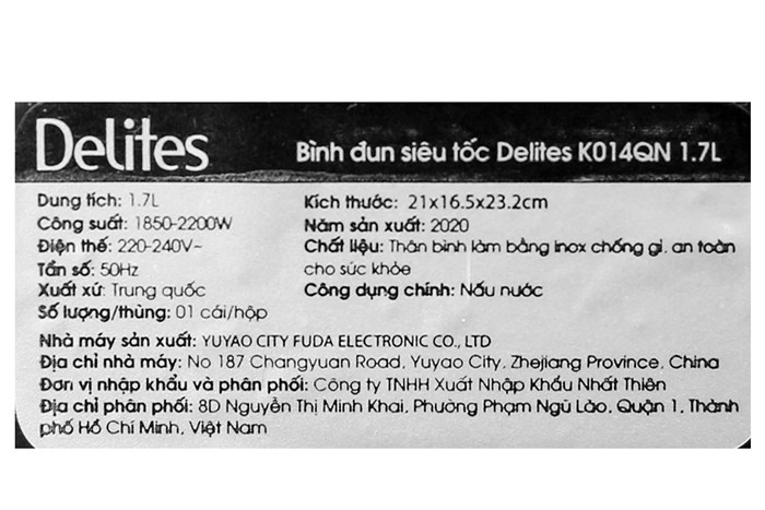 Bình đun siêu tốc Delites 1.7 lít K014QN Màu Bạc Inox
