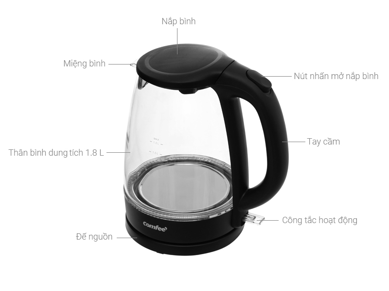 Bình đun siêu tốc Comfee 1.8 lít CK-GC1820B