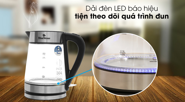 Ấm đun siêu tốc Bluestone 1.7 lít KTB-3426 - Dải đèn LED cho bạn theo dõi toàn bộ quá trình nấu nước