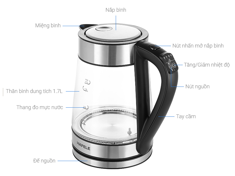 Bình đun siêu tốc Hafele 1.7 lít T-602C (535.43.732)