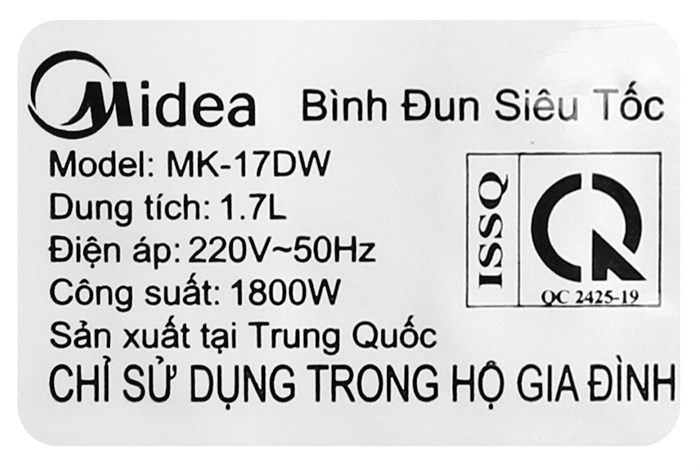 Bình đun siêu tốc Midea 1.7 lít MK-17DW Màu Trắng