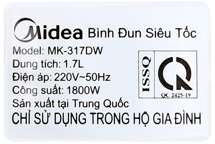 Bình đun siêu tốc Midea 1.7 lít MK-317DW Màu Nâu