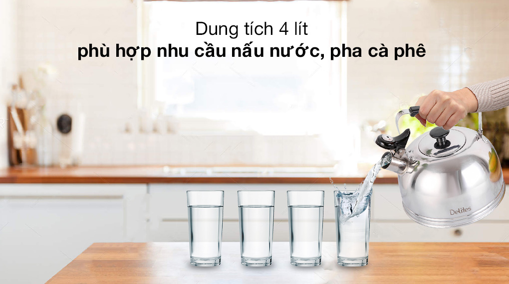 Ấm đun nước inox Delites BR001 4 lít