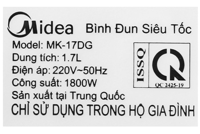 Bình đun siêu tốc Midea 1.7 lít MK-17DG Màu Xanh ngọc