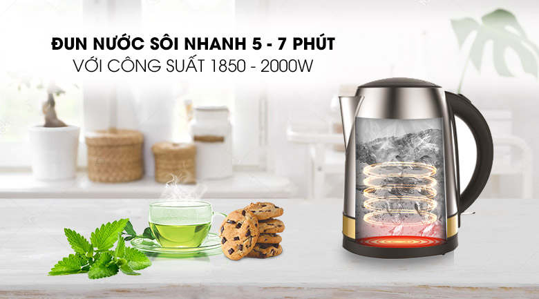 Công suất 1850 - 2000W - Bình đun siêu tốc Kangaroo 1.7 lít KG642