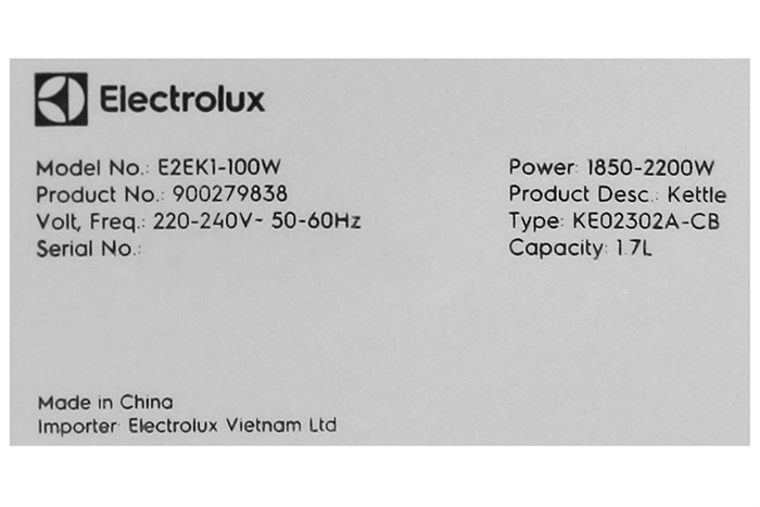 Bình đun siêu tốc Electrolux 1.7 lít E2EK1-100W Màu Trắng