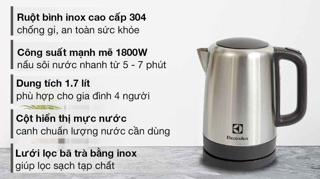 Bình đun siêu tốc Electrolux 1.7 lít EEK1505S