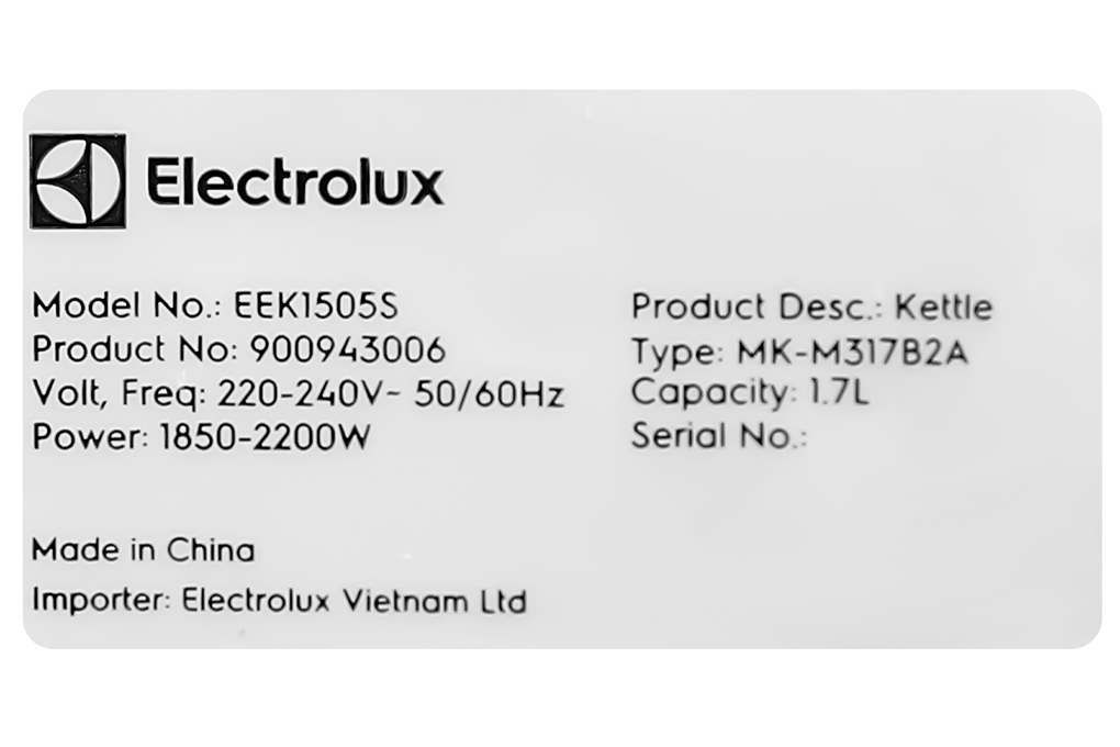 Bình đun siêu tốc Electrolux 1.7 lít EEK1505S Màu Bạc