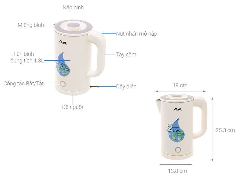 Bình đun siêu tốc Ava 1.8 lít YD-1825