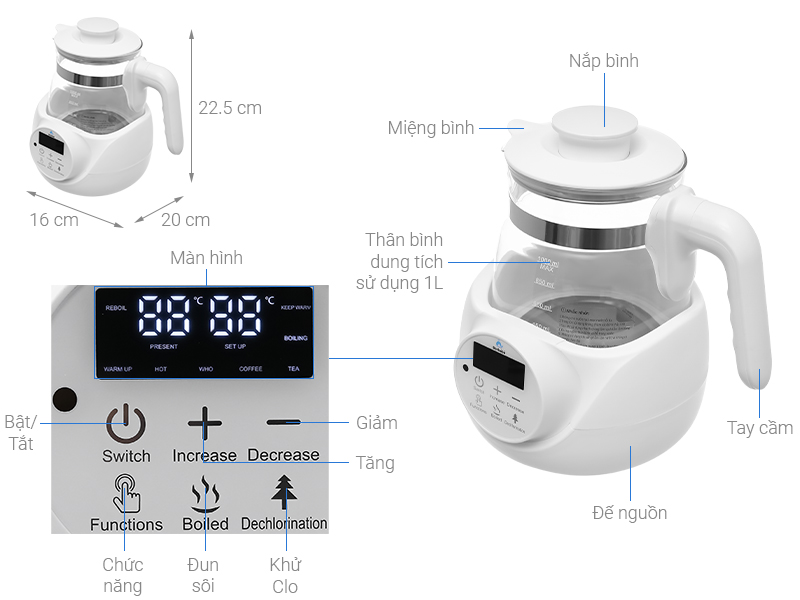 Bình đun nước pha sữa Bonbébé 1 lít BB-06