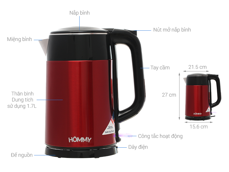 Bình đun siêu tốc Hommy 1.7 lít HB-3251