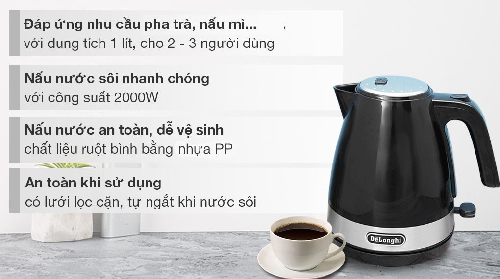 Bình đun siêu tốc Delonghi 1 lít KBLA2000.BK