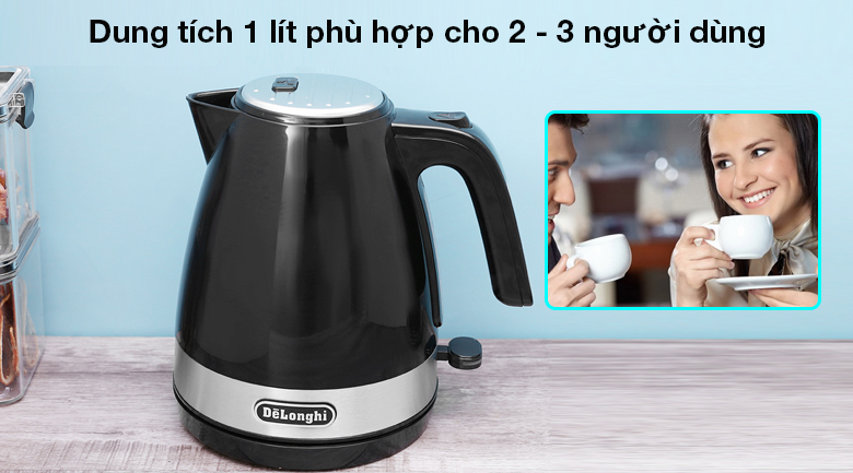 Ấm đun siêu tốc Delonghi 1 lít KBLA2000.BK - Dung tích 1 lít