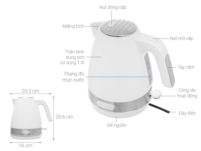 Bình đun siêu tốc Delonghi 1 lít KBLA2000.W