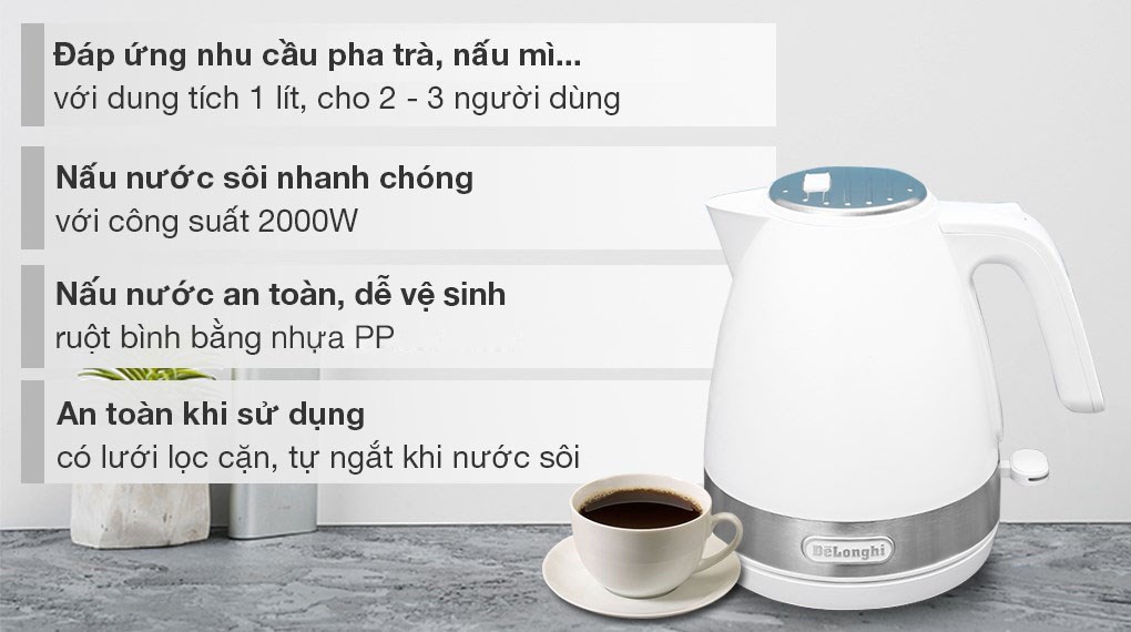Bình đun siêu tốc Delonghi 1 lít KBLA2000.W