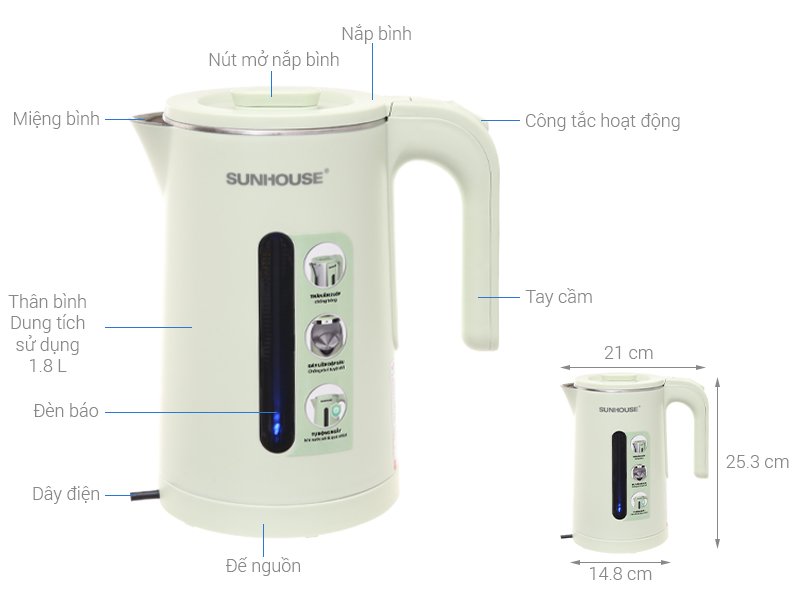 Bình đun siêu tốc Sunhouse 1.8 lít SHD1353