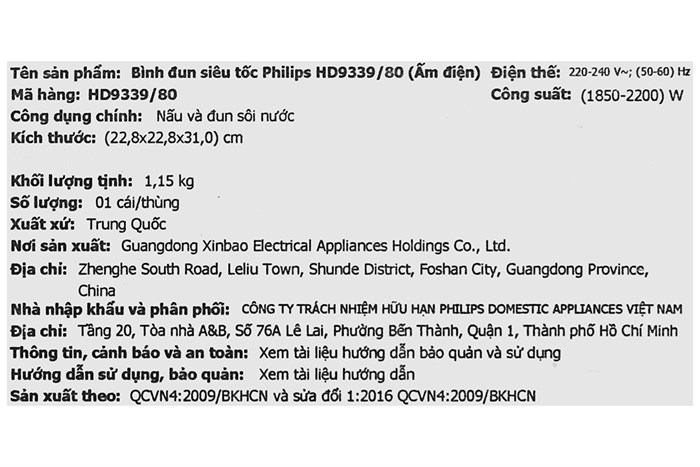 Bình đun siêu tốc Philips 1.7 lít HD9339/80 Màu Đen - Bạc