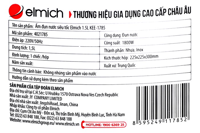 Ấm đun siêu tốc Elmich 1.5 lít KEE-1785 Màu Đen