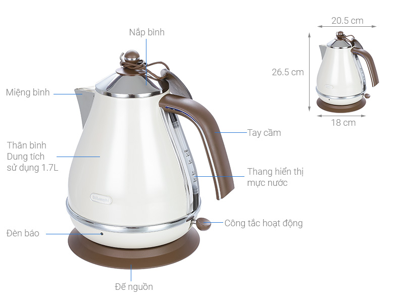 Bình đun siêu tốc Delonghi 1.7 lít KBOV2001.BG
