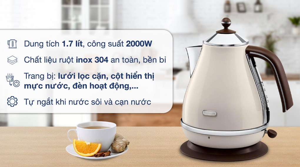 Bình đun siêu tốc Delonghi 1.7 lít KBOV2001.BG