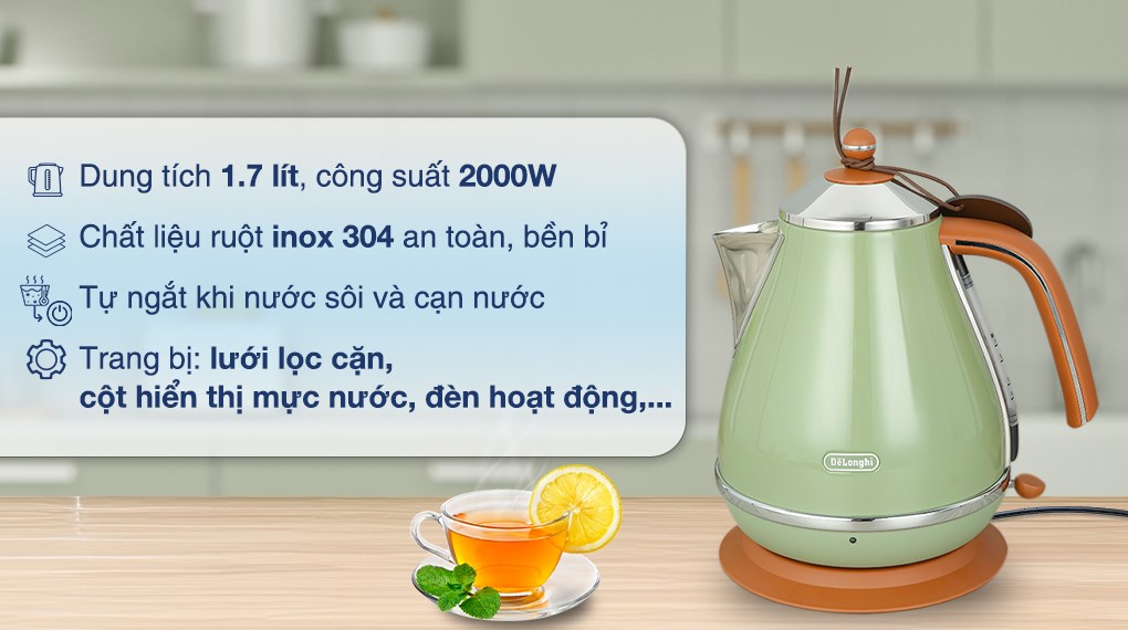 Bình đun siêu tốc Delonghi 1.7 lít KBOV2001.GR